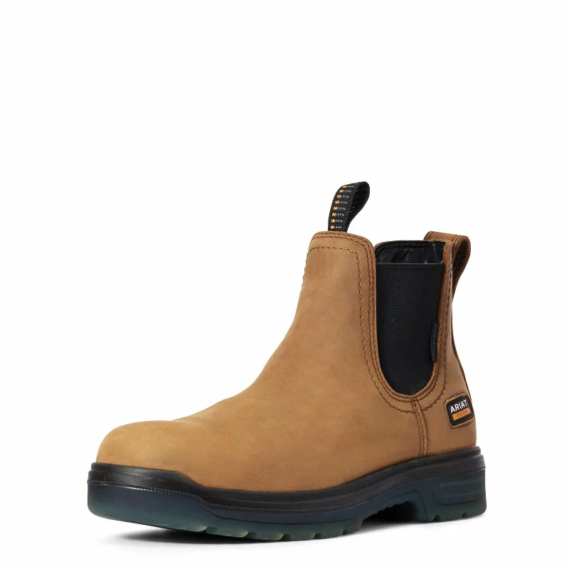 Men's water - repellent leather work & safety boots for outdoor workAriat 10032609 Men's Aged Bark Turbo Chelsea Waterproof Round Soft Toe Work Boot