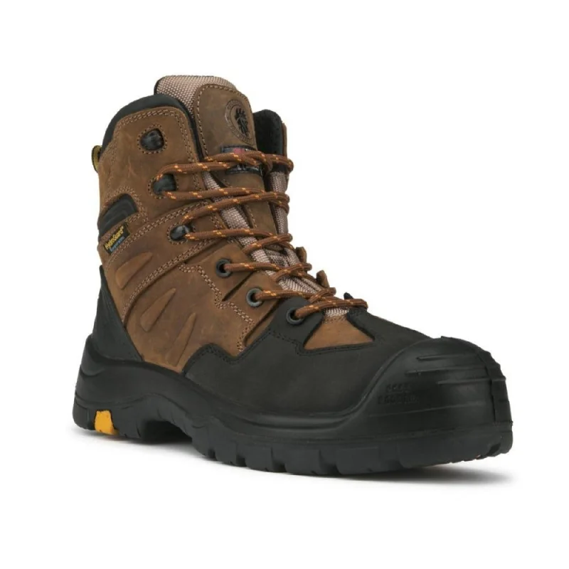 Men's work & safety boots with a padded collar for ankle comfortROCKROOSTER Woodland Brown 6 inch Waterproof Safety Toe Leather Work Boots AK669 Men's work & safety boots with a padded collar for ankle comfortROCKROOSTER Woodland Brown 6 inch Waterproof Safety Toe Leather Work Boots AK669