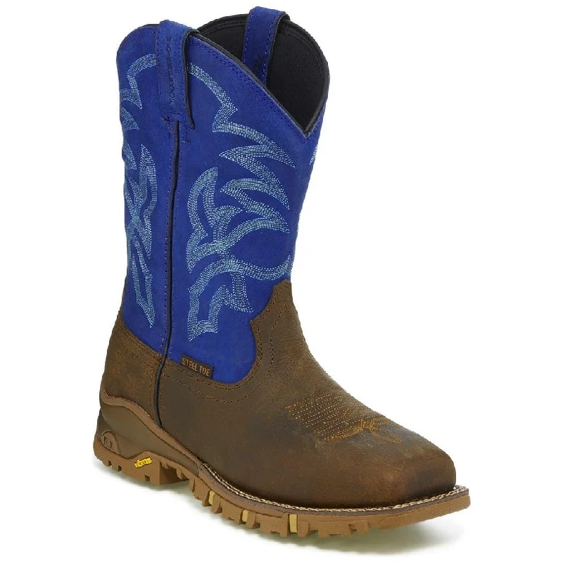 Men's work & safety boots with a durable rubber outsole for traction on rough terrainTony Lama Men's Blue Steel Toe Waterproof Boots TW5010