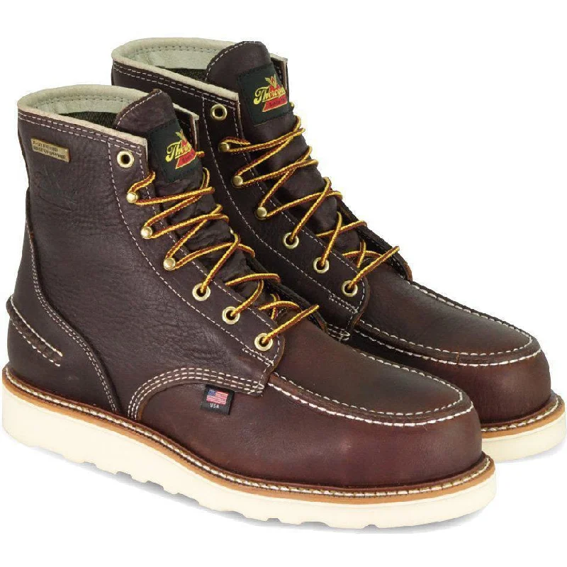 Men's work & safety boots with a reflective strip for low - light visibilityThorogood Men's USA Made 1957 6" Moc Toe WP Wedge Work Boot Brown - 814-3600