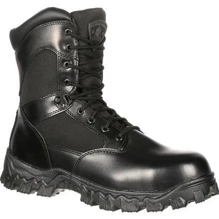 Men's work & safety boots with a reinforced heel counter for stabilityRocky Men's Alphaforce 8" Zipper Comp Toe WP Duty Boot Black FQ0006173