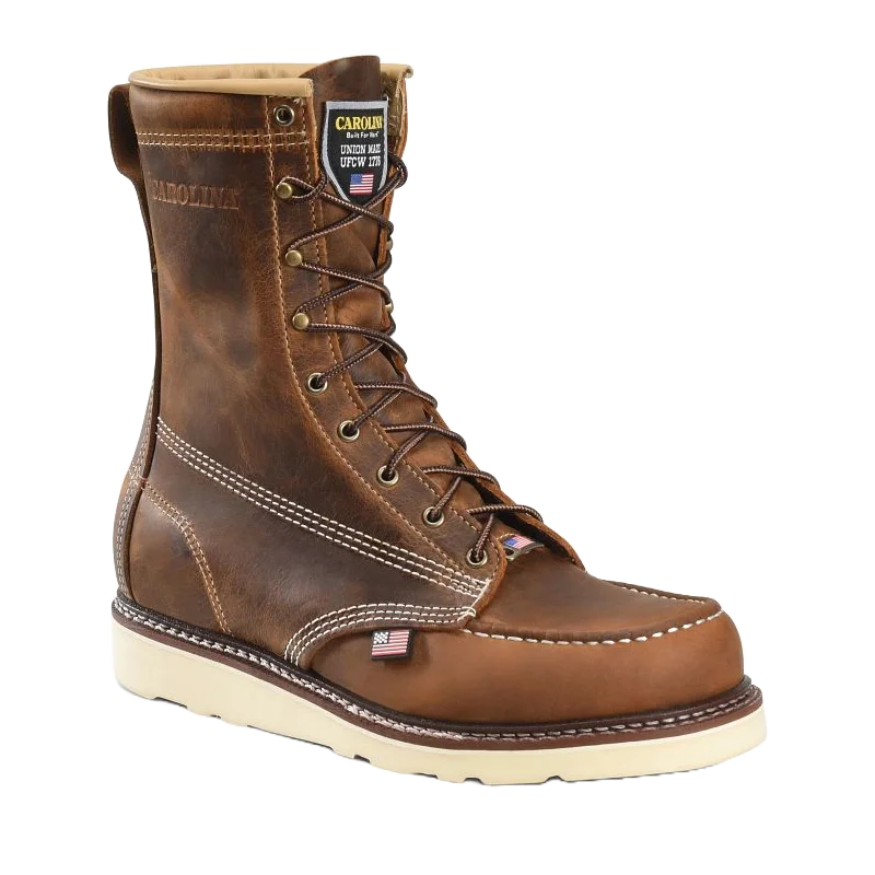 Men's work & safety boots with a reinforced heel counter for stabilityCarolina® Men's Dark Brown Domestic Moc Toe Wedge Work Boots CA8012 Men's work & safety boots with a reinforced heel counter for stabilityCarolina® Men's Dark Brown Domestic Moc Toe Wedge Work Boots CA8012