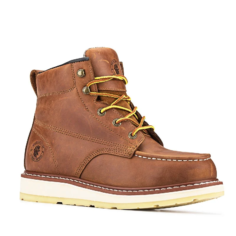 Men's work & safety boots with a removable insole for easy cleaningROCKROOSTER Edgewood Men's 6 inch Brown steel toe waterproof wedge work boots AP858 Men's work & safety boots with a removable insole for easy cleaningROCKROOSTER Edgewood Men's 6 inch Brown steel toe waterproof wedge work boots AP858