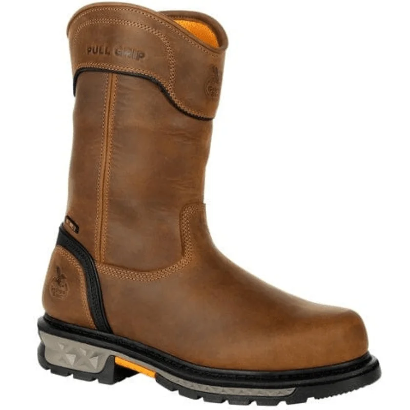 Men's work & safety boots with a quick - lace system for easy on and offGeorgia Boot Men's Carbo-Tec LTX Black and Brown Waterproof Composite Toe Pull on Work Boot GB00394 Men's work & safety boots with a quick - lace system for easy on and offGeorgia Boot Men's Carbo-Tec LTX Black and Brown Waterproof Composite Toe Pull on Work Boot GB00394