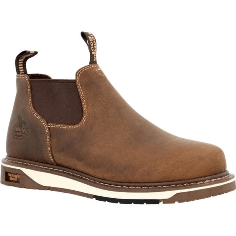 Men's work & safety boots with a reflective strip for low - light visibilityGeorgia Boot Men's AMP LT Romeo Brown Wedge Work Boot GB00545 Men's work & safety boots with a reflective strip for low - light visibilityGeorgia Boot Men's AMP LT Romeo Brown Wedge Work Boot GB00545