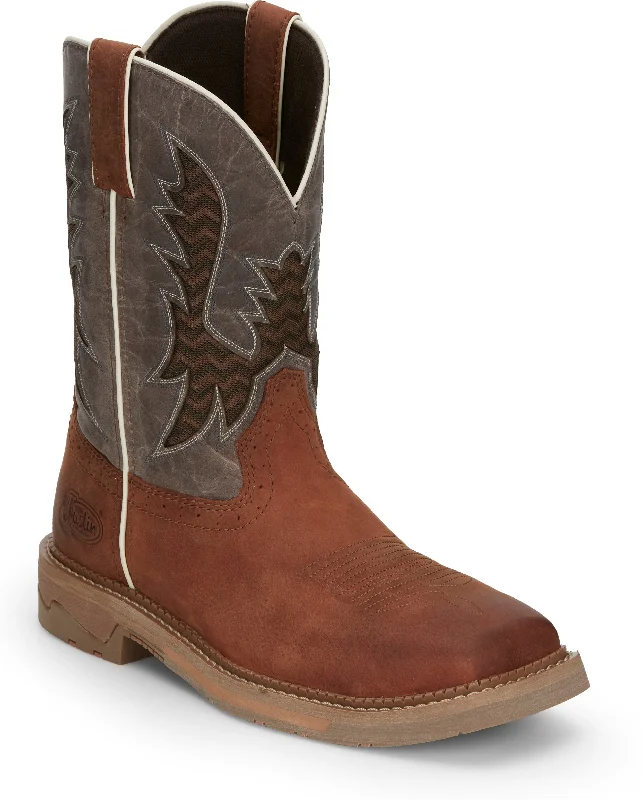 Men's work & safety boots with a gusseted tongue to keep out debrisJustin Men's Bolt Light Brown Work Boot SE4110 Men's work & safety boots with a gusseted tongue to keep out debrisJustin Men's Bolt Light Brown Work Boot SE4110