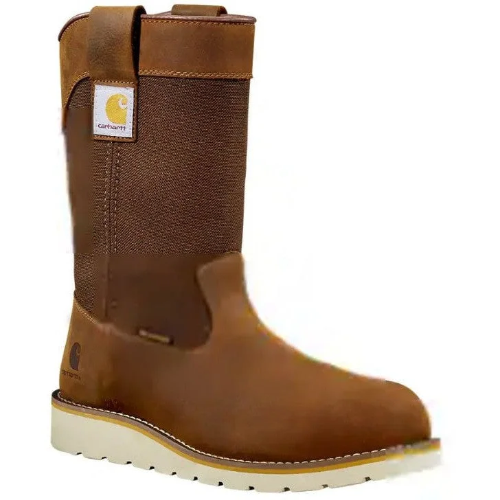 Men's work & safety boots with a reflective strip for low - light visibilityCarhartt Men's 10" Steel Toe WP Wedge Wellington Work Boot -Brown- FW1232-M Men's work & safety boots with a reflective strip for low - light visibilityCarhartt Men's 10" Steel Toe WP Wedge Wellington Work Boot -Brown- FW1232-M