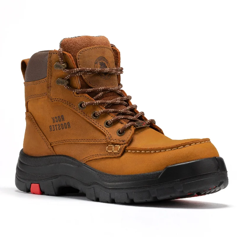 Men's work & safety boots with a reflective strip for low - light visibilityROCKROOSTER Zumbro 6 inch Wide Steel Toe, Rubber Outsole, EH Protection,, ASTM 2413, Work Boots AK370