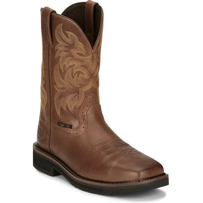 Men's work & safety boots with a durable rubber outsole for traction on rough terrainJustin Men's Handler 11" CT Western Work Boot -Brown- SE4824 Men's work & safety boots with a durable rubber outsole for traction on rough terrainJustin Men's Handler 11" CT Western Work Boot -Brown- SE4824