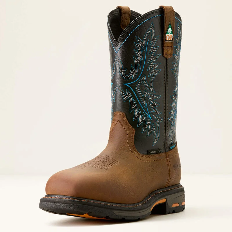 Men's work & safety boots with a gusseted tongue to keep out debrisAriat Men's WorkHog CSA Waterproof Composite Toe Work Boot