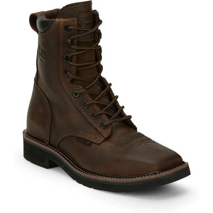 Men's work & safety boots with a quick - lace system for easy on and offJustin Men's Pulley 8" Steel Toe Lace Up Western Work Boot -Brown- SE682 Men's work & safety boots with a quick - lace system for easy on and offJustin Men's Pulley 8" Steel Toe Lace Up Western Work Boot -Brown- SE682