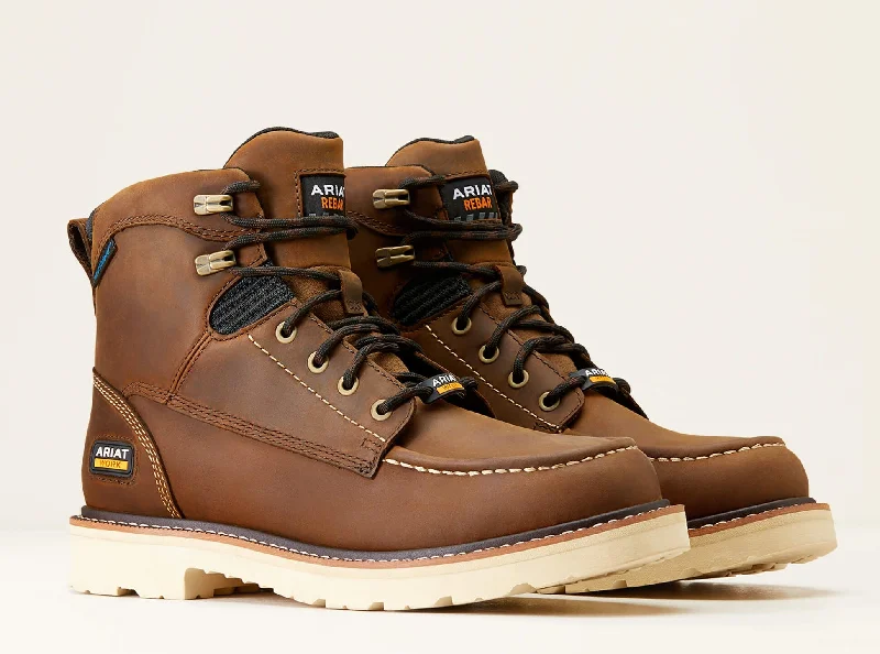 Men's work & safety boots with a toe cap made of aluminum alloyAriat Men's Rebar Lift 6" Soft Toe WP Work Boot - Brown - 10046877 Men's work & safety boots with a toe cap made of aluminum alloyAriat Men's Rebar Lift 6" Soft Toe WP Work Boot - Brown - 10046877