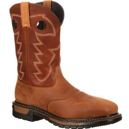 Men's breathable mesh - lined work & safety boots for hot weatherRocky Men's Original Ride Steel Toe WP Western Boot- Brown- RKYW041