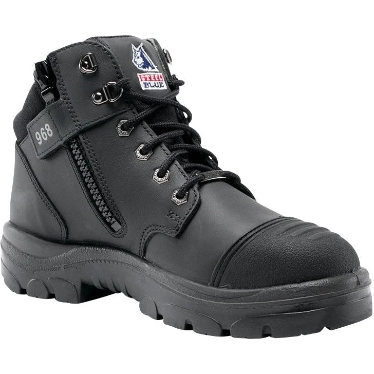 Men's work & safety boots with a removable insole for easy cleaningSteel Blue Men's Parkes Side Zip WP Steel Toe Hiker Work Boot - Black - 812968