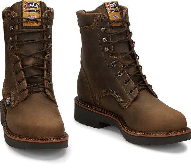 Men's electrical - hazard resistant work & safety boots with composite toeJustin J-Max 8" Work Boot Men's electrical - hazard resistant work & safety boots with composite toeJustin J-Max 8" Work Boot