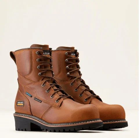 Men's work & safety boots with a reinforced heel counter for stabilityAriat Men's Copper Brown Logger 8" Shock Shield H2O Comp Toe Work Boots 10050840 Men's work & safety boots with a reinforced heel counter for stabilityAriat Men's Copper Brown Logger 8" Shock Shield H2O Comp Toe Work Boots 10050840