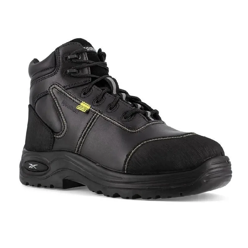 Men's work & safety boots with a gusseted tongue to keep out debrisReebok Men's Extra Wide Composite Toe Black 6” Boot RB6750