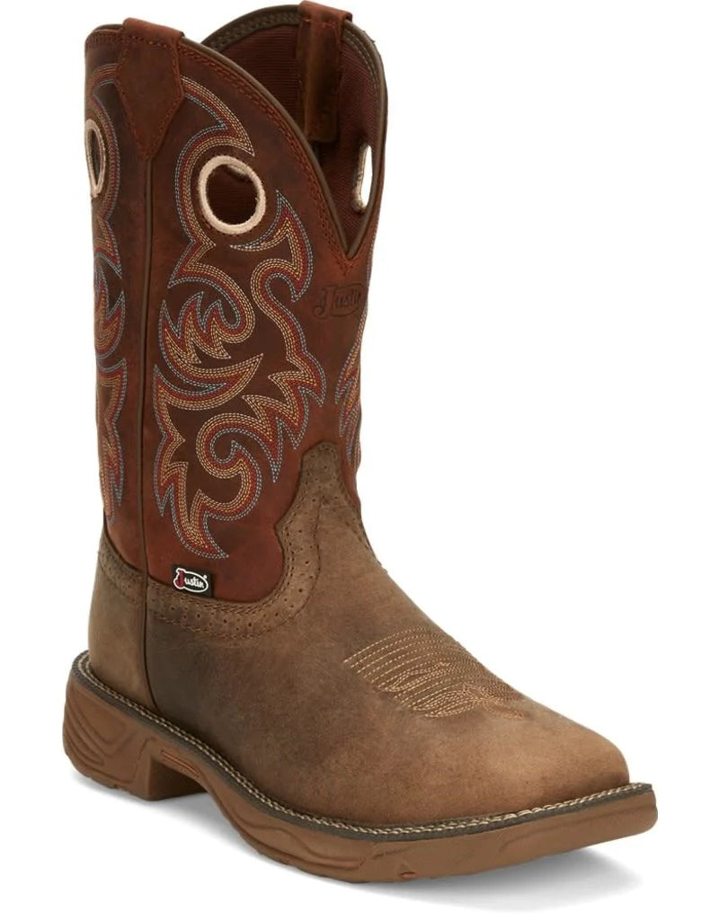 Men's work & safety boots with a gusseted tongue to keep out debrisJustin Men's Rush Water Buffalo Work Boot Men's work & safety boots with a gusseted tongue to keep out debrisJustin Men's Rush Water Buffalo Work Boot