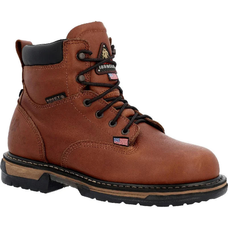 Men's work & safety boots with a quick - lace system for easy on and offRocky Men's IronClad 6" WP USA Made Work Boot - Brown - RKK0361