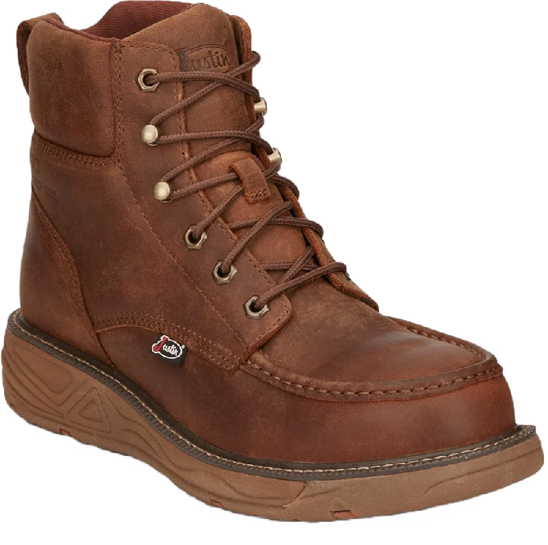 Men's work & safety boots with a reflective strip for low - light visibilityJustin Men's Rush Nano Brown Composite Toe Waterproof Lace Up Shoes SE471 Men's work & safety boots with a reflective strip for low - light visibilityJustin Men's Rush Nano Brown Composite Toe Waterproof Lace Up Shoes SE471