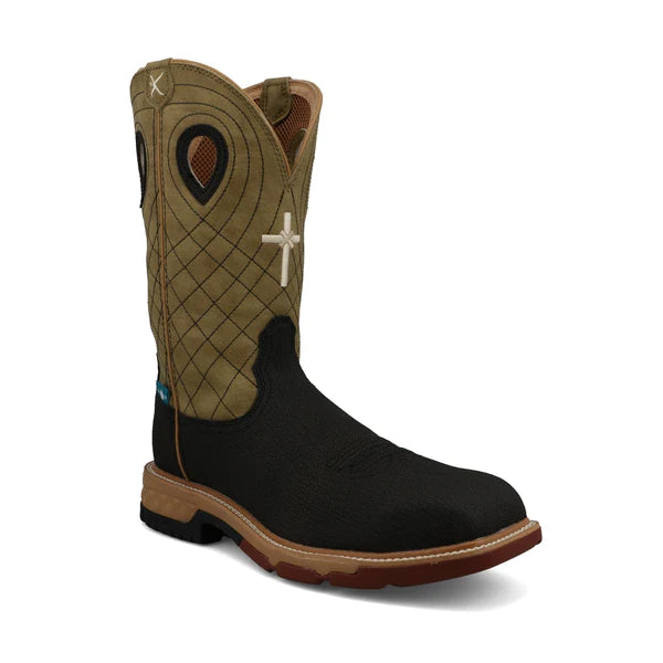 Men's water - repellent leather work & safety boots for outdoor workTwisted X® Men's 12" Western Charcoal & Kiwi Nano Toe Work Boots MXBNW06 Men's water - repellent leather work & safety boots for outdoor workTwisted X® Men's 12" Western Charcoal & Kiwi Nano Toe Work Boots MXBNW06