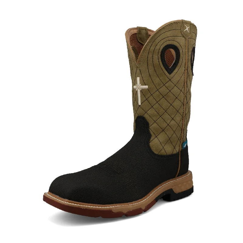 Men's non - metallic work & safety boots for airport security jobsTwisted X Men's 12" Western Nano Toe Work Boot in Charcoal and Kiwi