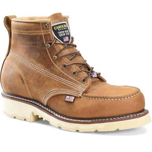 Men's breathable mesh - lined work & safety boots for hot weatherCarolina Men's Ferric 6" Steel Toe Moc Toe Work Boot - Brown - CA7514