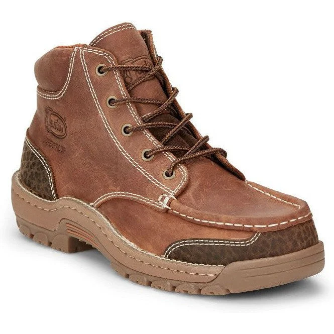Men's breathable mesh - lined work & safety boots for hot weatherJustin Men's Corbett 5" Moc Toe WP Work Boot -Brown- SE252 Men's breathable mesh - lined work & safety boots for hot weatherJustin Men's Corbett 5" Moc Toe WP Work Boot -Brown- SE252
