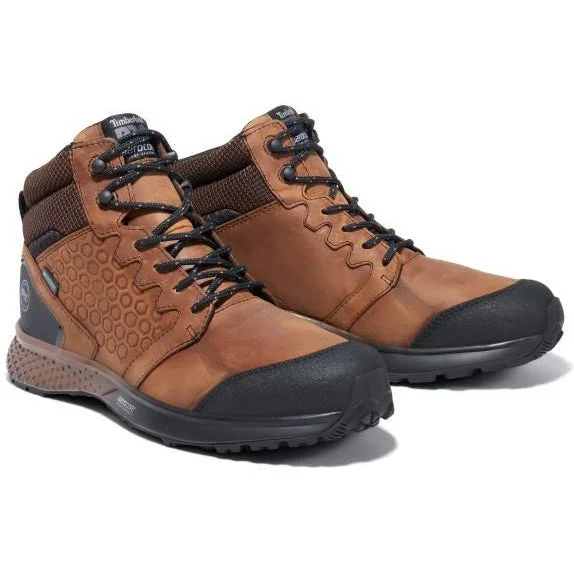 Men's work & safety boots with a durable rubber outsole for traction on rough terrainTimberland Pro Men's Reaxion Soft Toe WP Work Boot- Brown- TB1A27BG214