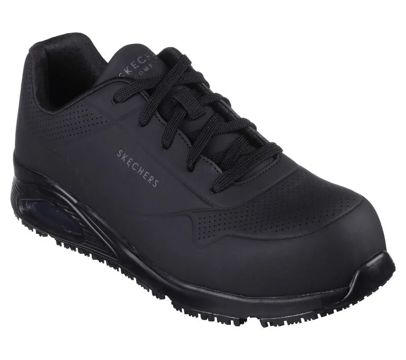 Men's work & safety boots with a chemical - resistant rubber soleSKECHERS MEN'S Work: Uno SR - Doltin WORK SHOE 200177 BLK Men's work & safety boots with a chemical - resistant rubber soleSKECHERS MEN'S Work: Uno SR - Doltin WORK SHOE 200177 BLK