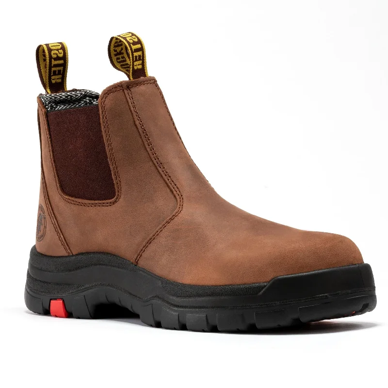 Men's work & safety boots with a gusseted tongue to keep out debrisROCKROOSTER Lumen Brown 6 inch Pull-on Leather Work Boots AK224 Men's work & safety boots with a gusseted tongue to keep out debrisROCKROOSTER Lumen Brown 6 inch Pull-on Leather Work Boots AK224