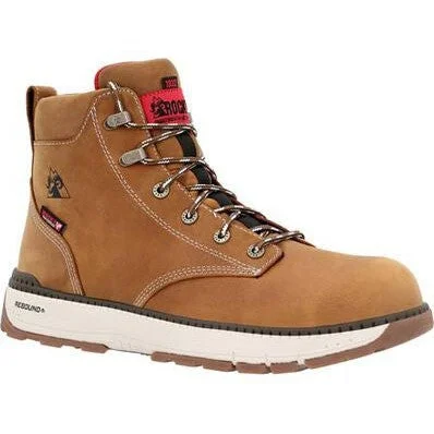 Men's work & safety boots with a gusseted tongue to keep out debrisRocky Men's Rebound 6" Comp Toe WP Wedge Work Boot -Brown- RKK0451