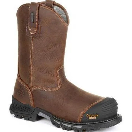 Men's work & safety boots with a quick - lace system for easy on and offGeorgia Men's Rumbler 10" Comp Toe WP Pull-On Work Boot-Brown- GB00286 Men's work & safety boots with a quick - lace system for easy on and offGeorgia Men's Rumbler 10" Comp Toe WP Pull-On Work Boot-Brown- GB00286