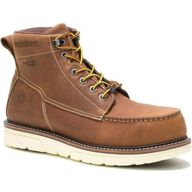 Men's work & safety boots with a gusseted tongue to keep out debrisWolverine Men's I-90 Durashock 6" Comp Toe WP Wedge Work Boot - Tan - W201097 Men's work & safety boots with a gusseted tongue to keep out debrisWolverine Men's I-90 Durashock 6" Comp Toe WP Wedge Work Boot - Tan - W201097