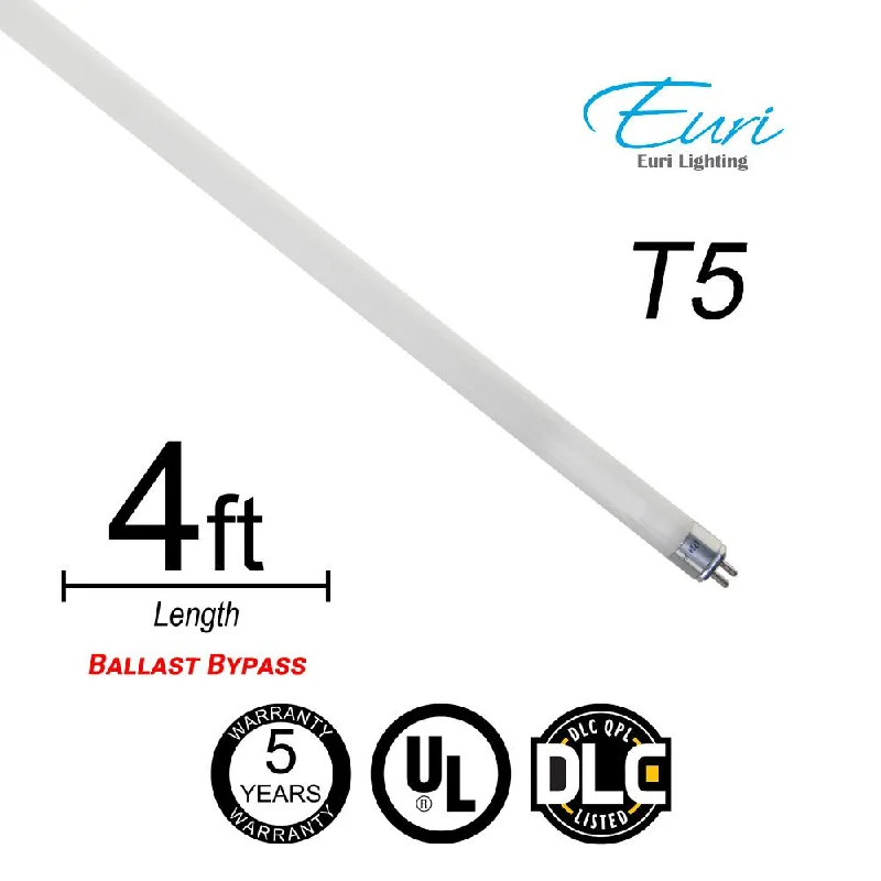 Euri Lighting T5 LED Tube Light Type B Ballast Bypass 25W 120-277V 3500 lumens 5000k Not Dimmable Damp Rated 5 Year Warranty