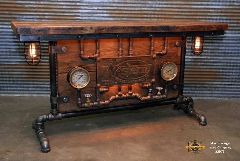 Steampunk Industrial / Barn wood / Steam Gauge / Table / Hallway Sofa / Table #2076