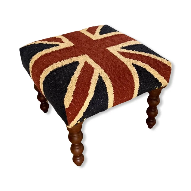 Great Britain Union Jack Bench | Foot Rest Pouf Stool Solid Base