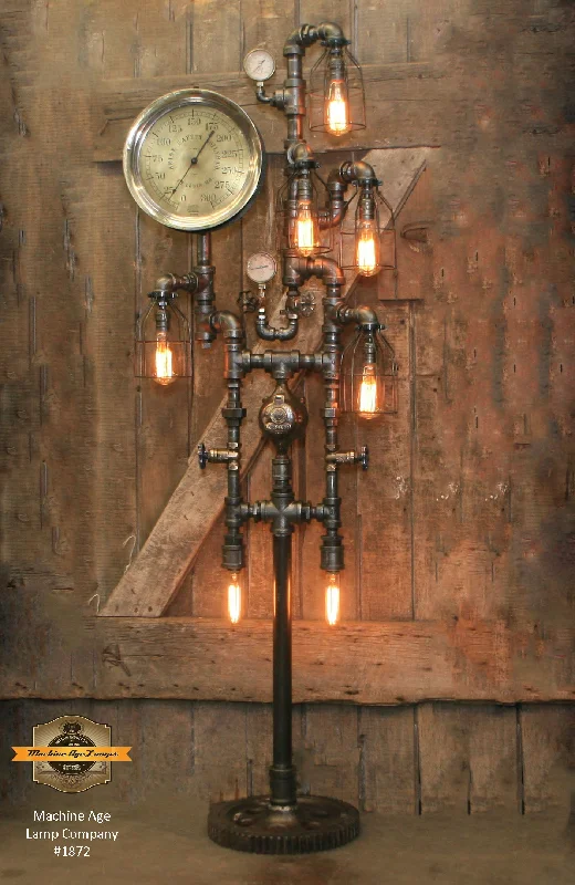 Industrial Steampunk / Antique Steam Gauge / Gear / St Louis / Floor Lamp #1872