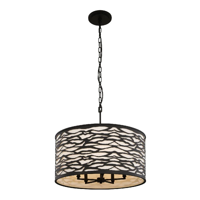 asian - inspired wall lamps with bamboo or paper shades for a zen - like Kato 348P05CB 5-Light Pendant Light - Carbon Black