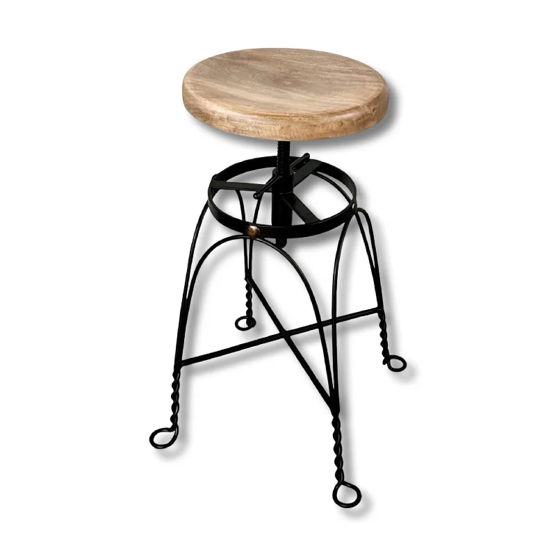 Maxlume ~ Industrial Solid Bar Stool wood top Base | Vintage Style | Cast Metal | Floor Standing