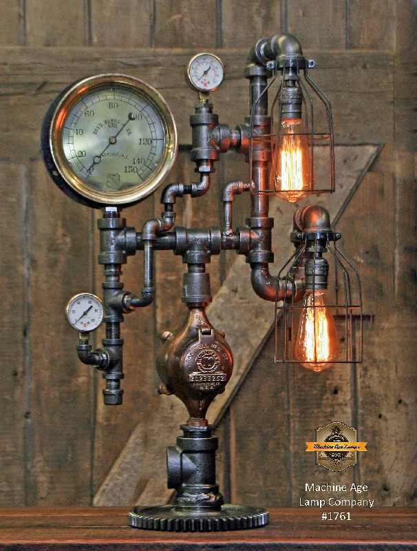 Steampunk Industrial Lamp / Antique Steam Gauge / Railroad / Lamp #1761 sold