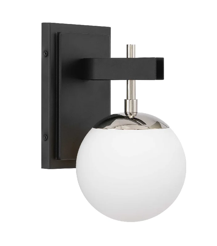 glass wall lamps with frosted glass for soft, diffused lightAllie 352B01BLPN 1-Light Vanity Light - Black/Polished Nickel