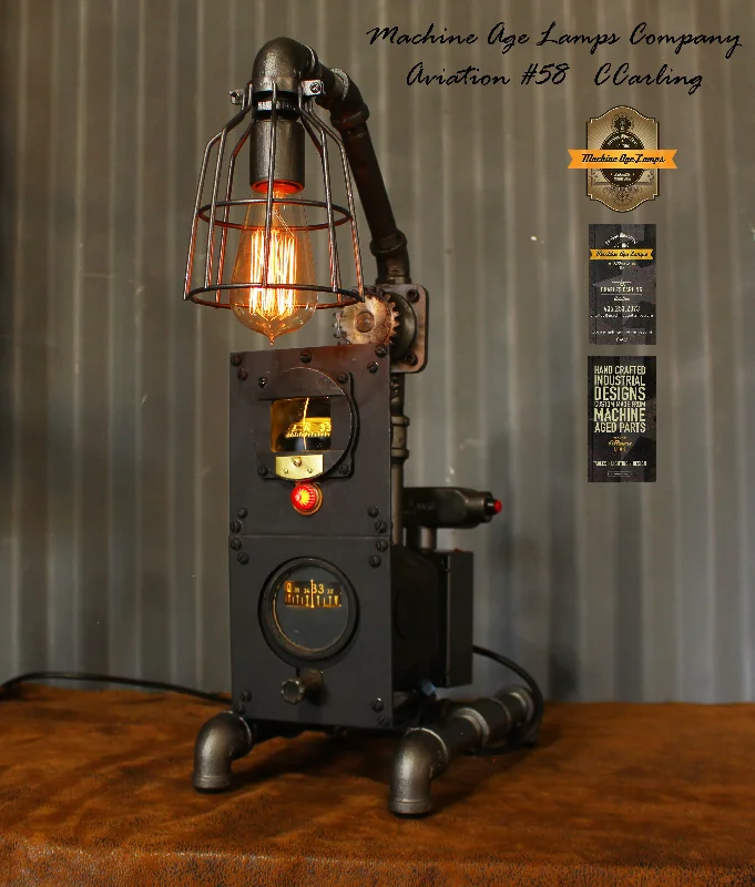 Machine Age Lamp Airplane Aviation Light / Directional Gyro / Magnetic Compass Panel / Lamp #cc58 sold