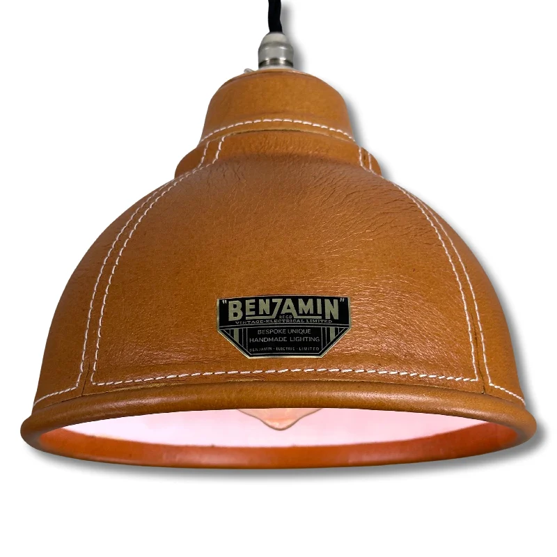 Trimingham ~ Real Genuine Leather Hand Stitched Solid Lampshade Pendant Set Light ~ 8.5 Inch