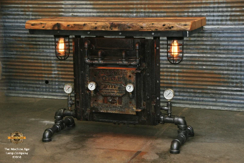 Steampunk Industrial Table / Antique Boiler Furnace Door / Barnwood / Table #2010 sold