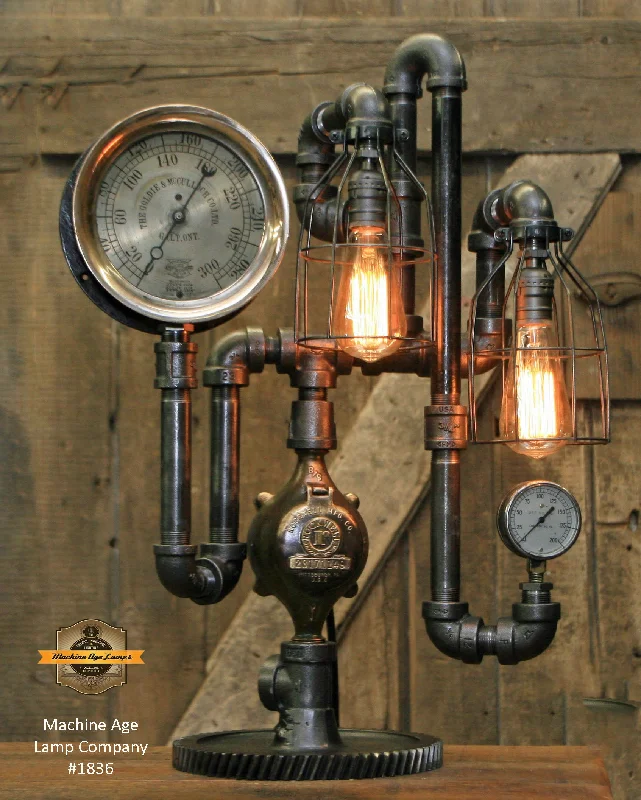 Steampunk Industrial / Steam Gauge Lamp / Gear / Goldie Mcculloch / Galt Ont Canada / Lamp #1836