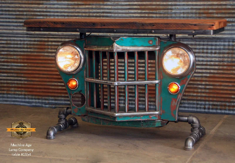 Steampunk Industrial / Willys Jeep / Grill Table / Barnwood Top / Table #1954 sold