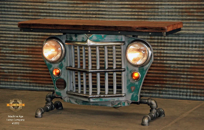 Steampunk Industrial / Willys Jeep / Grill Table / Barnwood Top / Grayish / Table #1972 sold