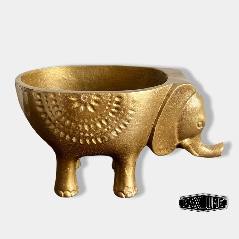 Maxlume - Elephant Solid Cast Brass Metal Planter Pot for Succulents & Plants | Safari Planter | Animal Pot | Unique Planter |