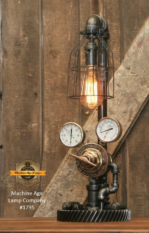 Steampunk Industrial Lamp / Antique Brass Chicago Regulator and Gauges / Lamp #1795 sold